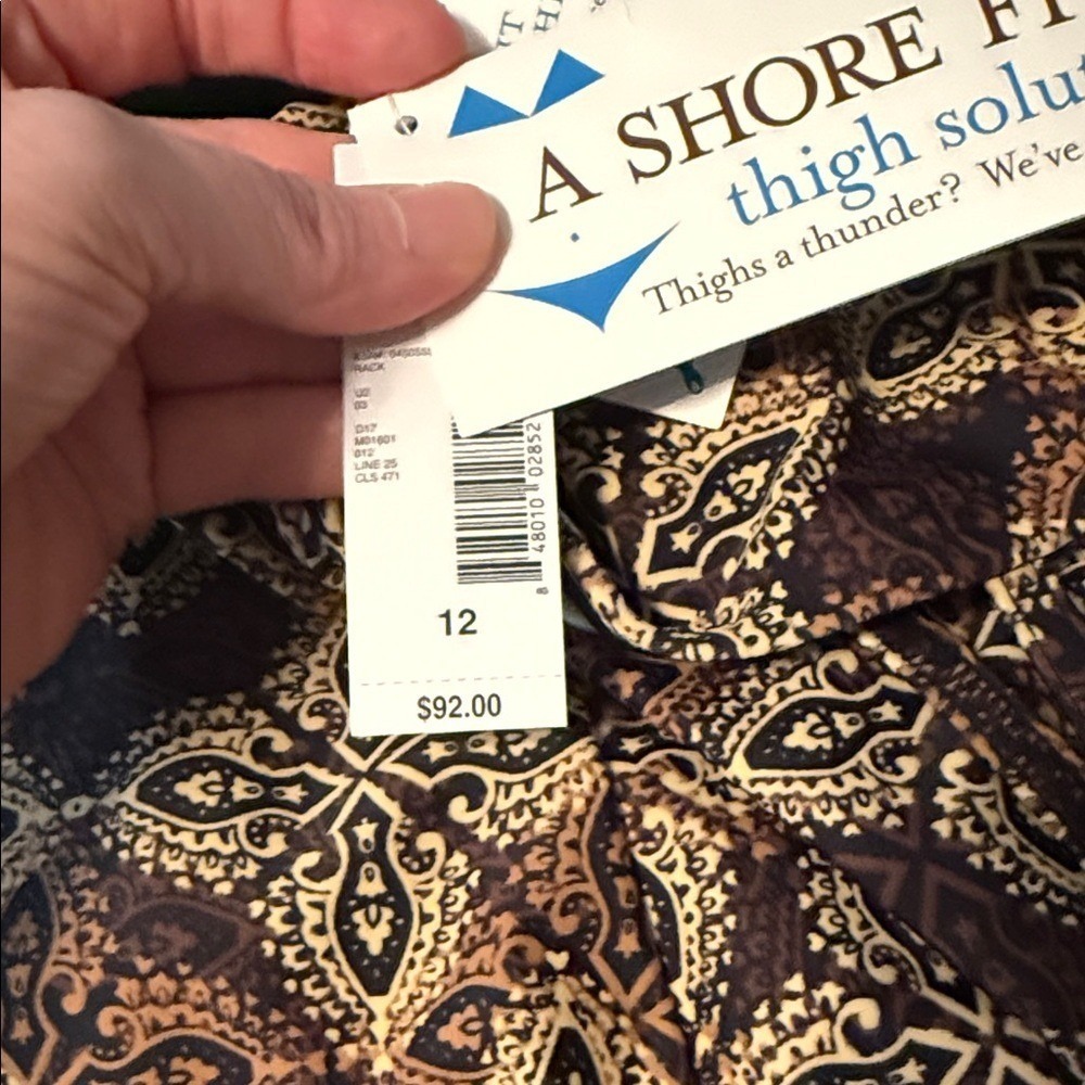 NWT A Shore Fit Brown Black Patterned with Bow Swim Dress 12 - Picture 6 of 10
